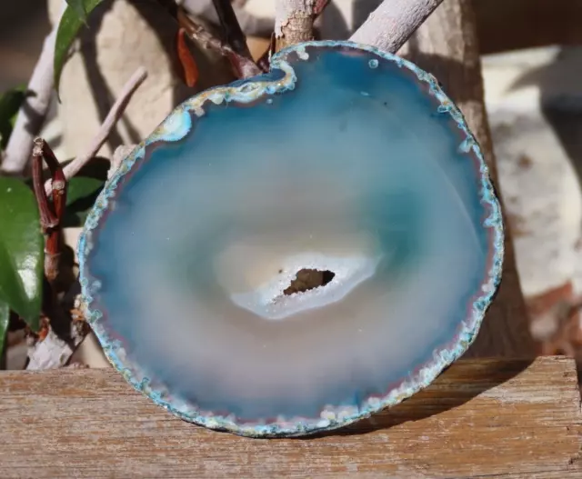 Dyed Agate Blue Crystal Slice 55 Grams Rough Edges 82mm Long Truth Harmony