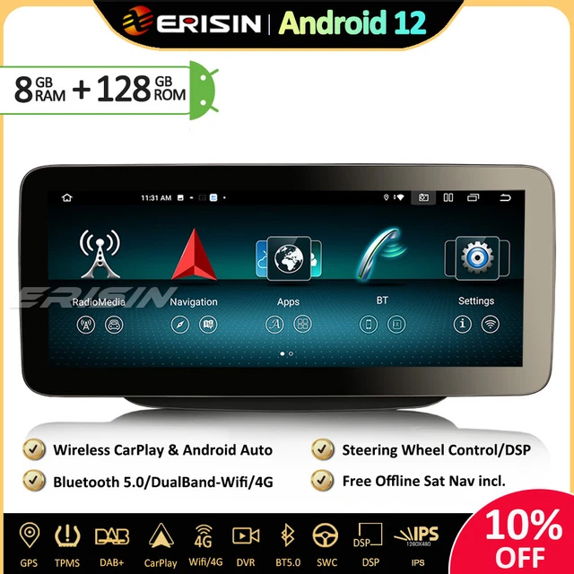 Autoradio Android 13 12,3" 8Go+128Go Pour Mercedes E-Classe W212 - GPS, CarPlay, DAB+, 4G