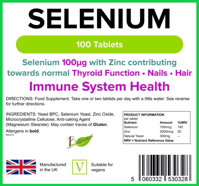 Tabletas de selenio 100 mcg y zinc 100, apoyo de salud inmune y bienestar LINDENS REINO UNIDO