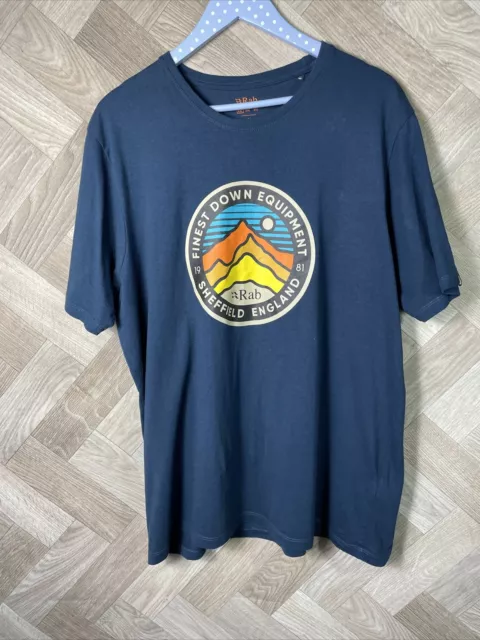 Rab Mens T Shirt 2XL Blue Organic Cotton 3 Peaks Short Sleeve Outdoor Hiking