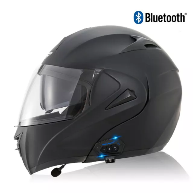 Motorcycle Full Face Helmet Bluetooth Dual Visor Flip UP Open Scooter Motorbike 2