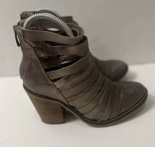 Free People Hybrid Strappy Leather Bootie Boot Terracotta/Metallic Size 7Us/ 37
