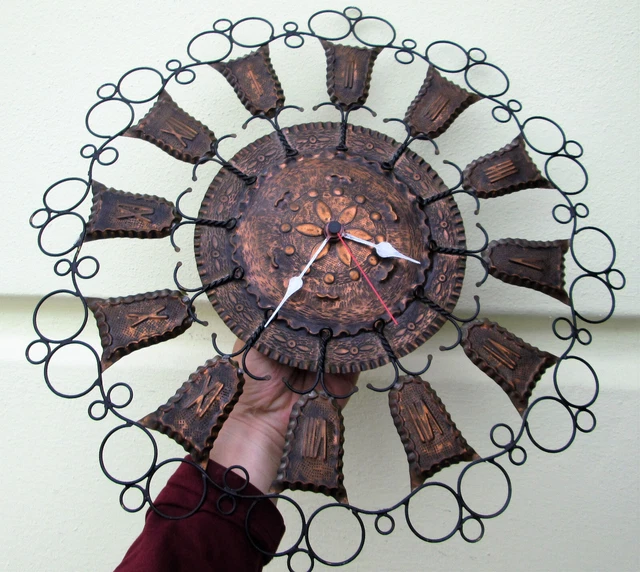 Orologio Da Parete Vintage Rame Ferro Lavorato Hand Made Copper Iron Wall Clock