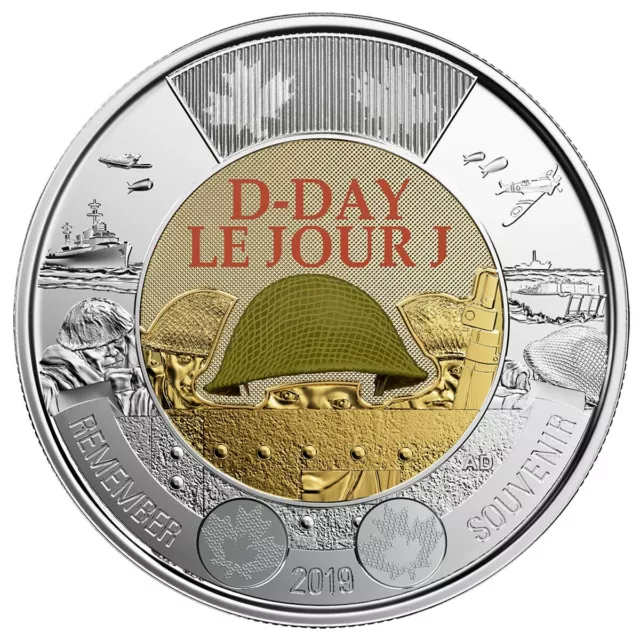 2019 Canada $2 D-Day UNC Coloured Toonie Coin From Special Wrap Roll