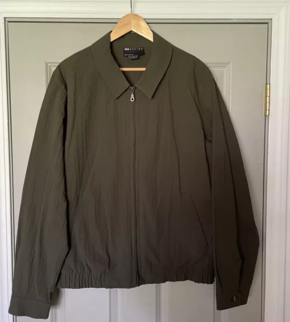 ASOS DESIGN BOMBER Jacket Men’s Size XL 42-44 Dark Green Textured ...