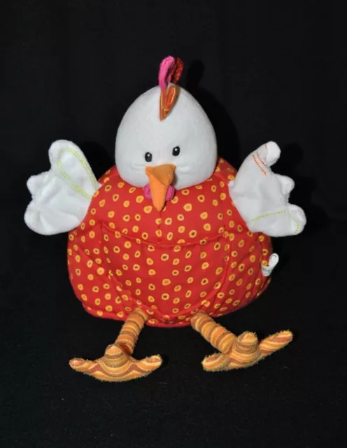 Peluche doudou marionnette poule Ophélie LILLIPUTIENS rouge grelot 30 cm TTBE