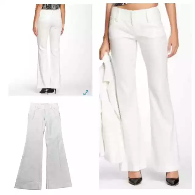 Alice + Olivia  White Metallic Linen Blend Wide Leg Trousers Pants Women Size 4
