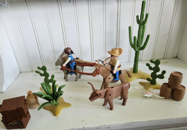 Playmobil Vintage 1980 Toy Lot Western Figures longhorn Horses Cowboys Playmobil Vintage 1980 Toy Lot Western Figures longhorn Horses Cowboys