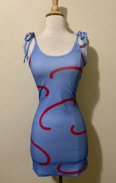 Womens NEW!!! XS. Blue swirl print tie shoulder straps short bodycon dress.