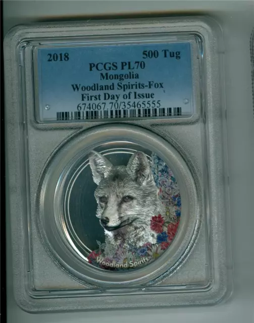 Mongolia 2018 500 Tug Woodland Spirits-Fox 1 Oz .999 Silver Pcgs Pl-70