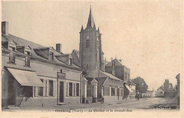Antique Dept 59 Nord Postcard - Onnaing le Clocher et la Grande Rue