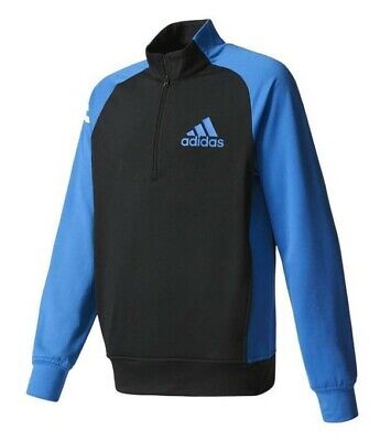 ADIDAS Boys Black & Blue 1/2 Zip 3 Stripe Sportswear Sweater 15-16 Years BNWT