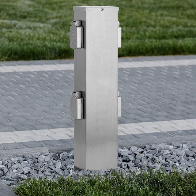 Courant Außensteckdosen Colonne D'Energie 4-Fach Prises Acier Inox Argent