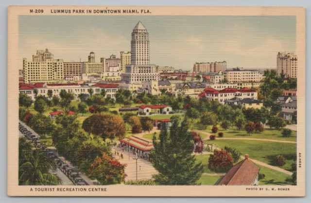 Miami Florida~Air View Lummus Park & Skyline~Vintage Postcard