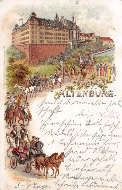 Gruss aus Altenburg Altenburger Bauernreiten Litho AK 1897