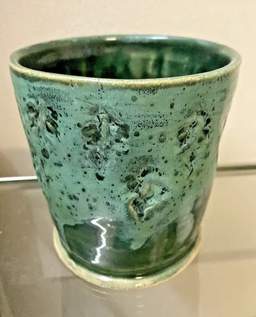Mcm German Art Pottery Planter Vase - Green Molted Drip Glaze - Fat Lava Germany