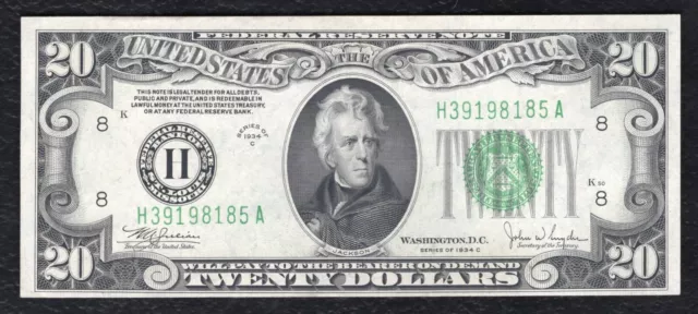 Fr. 2057-H 1934-C $20 Frn Federal Reserve Note St. Louis, Mo Uncirculated