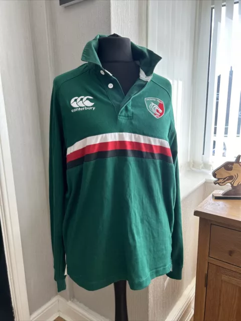 Leicester Tigers Rugby Union Shirt Green Canterbury Polo Jersey Size Large