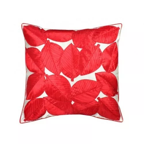 Cushion Cover Ivory and red leaf embroidered luxury  45x 45cm 18” X 18”