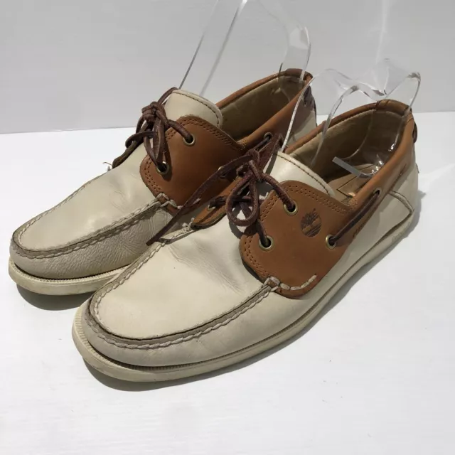 Timberland Boat deck Shoes US 9.5 UK 9 VGC leather non marking sole white brown