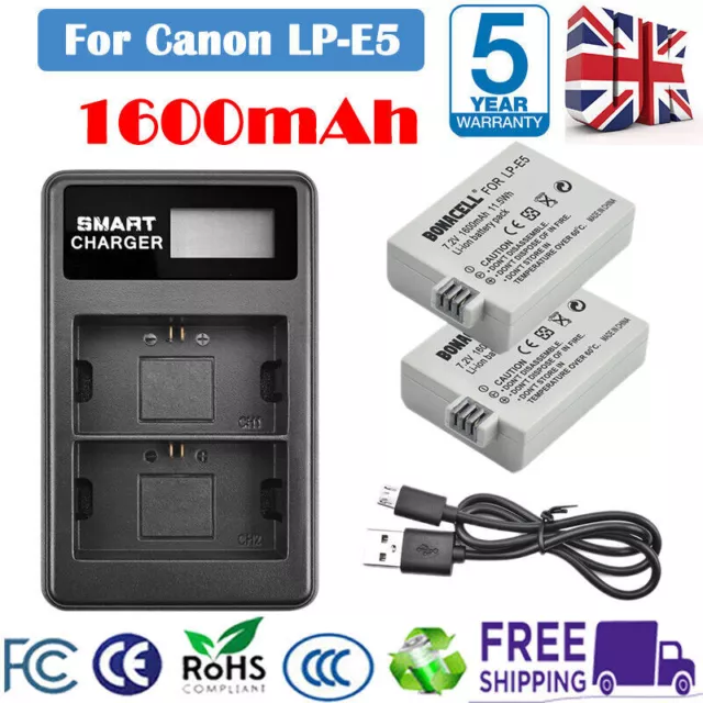 2x LP-E5 Battery & Charger Pack for Canon EOS 450D 1000D 500D Digital Cameras