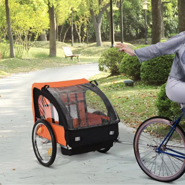Homcom 2 Seater Bike Trailer Kids Stroller with Steel Frame 2