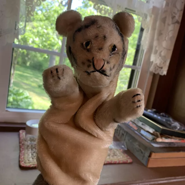 Rare STEIFF Tiger Hand Puppet 1950s Vintage Mr Rogers Daniel Striped Mohair