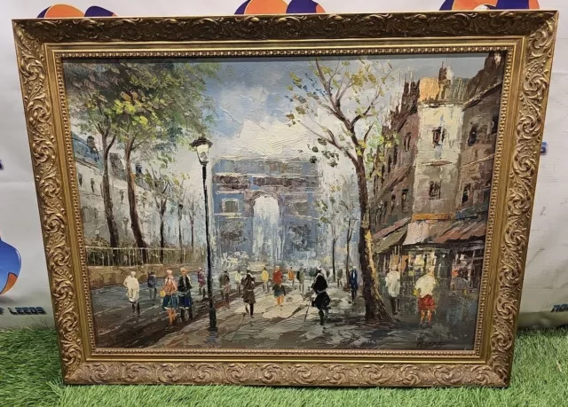 Signed Pierre Oil Painting of a French Paris Arc De Triomphe Parisian 27x21”