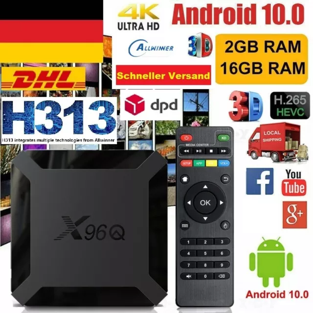 X96Q Smart Android TV Box 10.0 H313 Allwinner Quad-Core  4K 2024 DE OVP TOP 2+16