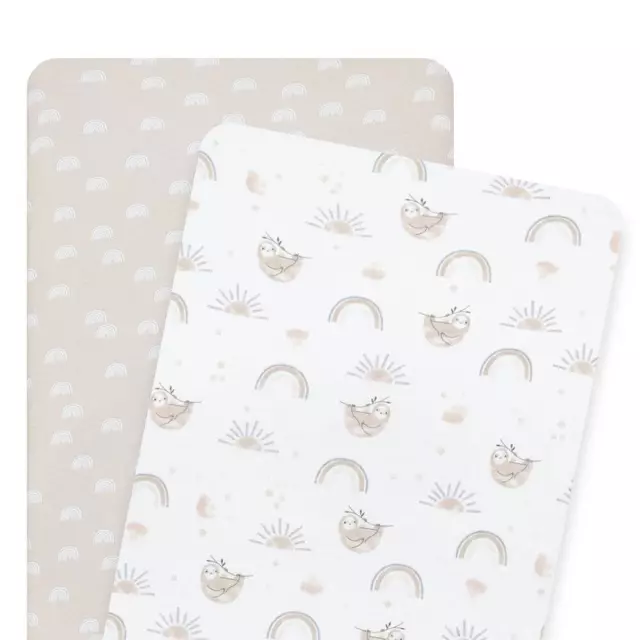 Living Textiles | 2pk Bedside Co-Sleeper Fitted Sheets - Happy Sloth