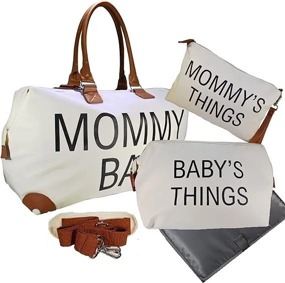 Mommy Bag Diaper Bag Set | XL Capacity Tote | 2 Supplemental Bags & changing pad