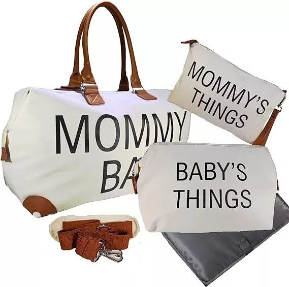 Mommy Bag Diaper Bag Set | XL Capacity Tote | 2 Supplemental Bags & changing pad