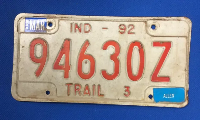 1992 Indiana Trail License Plate, 94630Z