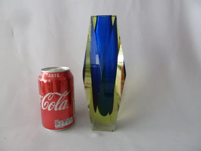 Mid Century Sommerso Murano Faceted Blue/ Uranium Geode Glass Vase