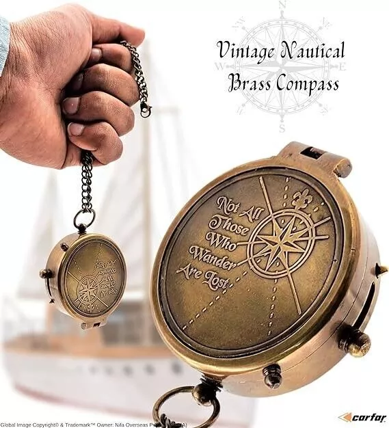 Nautischer Kompass, gravierter Navigations-Vintage-Marinekompass aus...