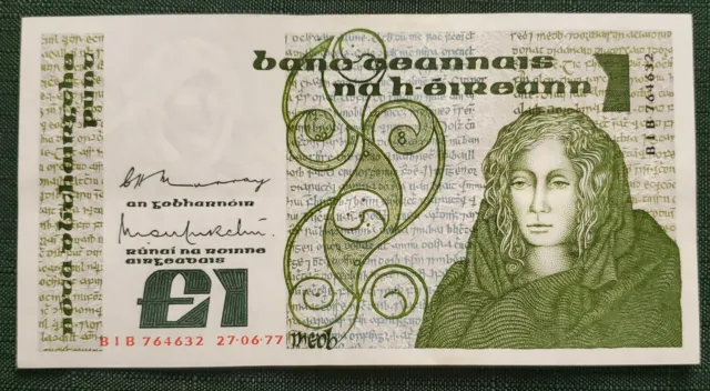 Central Bank of Ireland £1 Pound, 1977; Vintage Irish 1 Pound Note; Punt