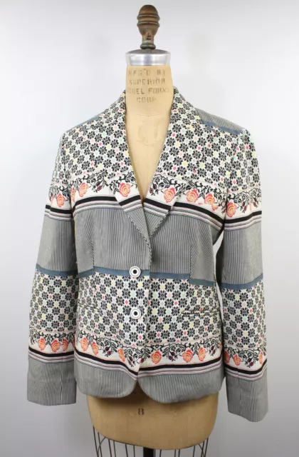 Etro Milano Floral Rose Stripe Geometric Jacket Coat Peak Lapel Blazer Womens 44