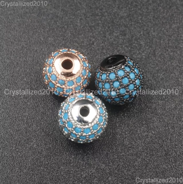 Natural Gemstones Turquoise Pave Round Disco Ball Bracelet Connector Charm Beads