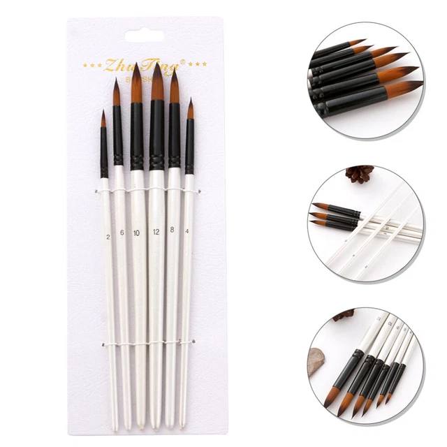 6 Pcs Art Paint Brush Acrylic Brush Set Nylon Brush Set Nail Kits Kids Natural