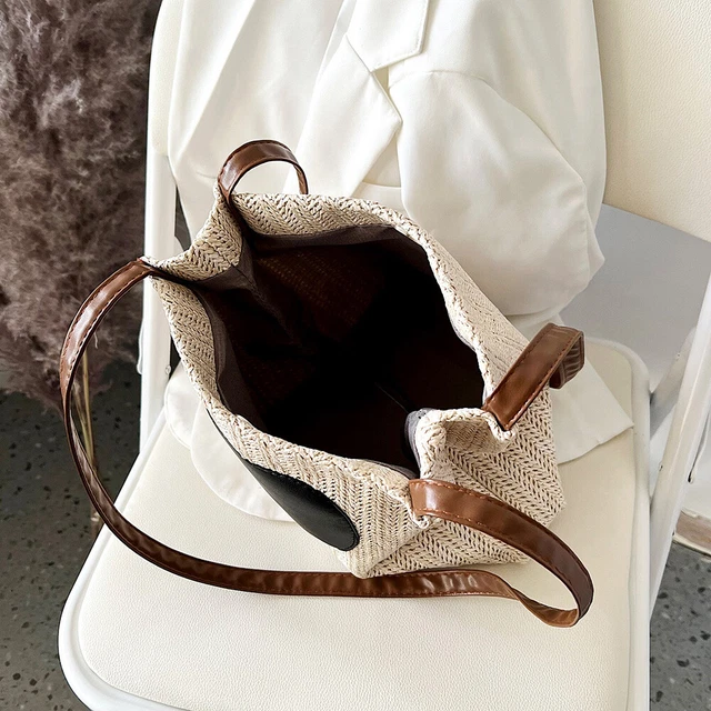 Summer Love Straw Woven Handbags Women Knitted Bucket Shoulder Bag (Beige) Hot 12