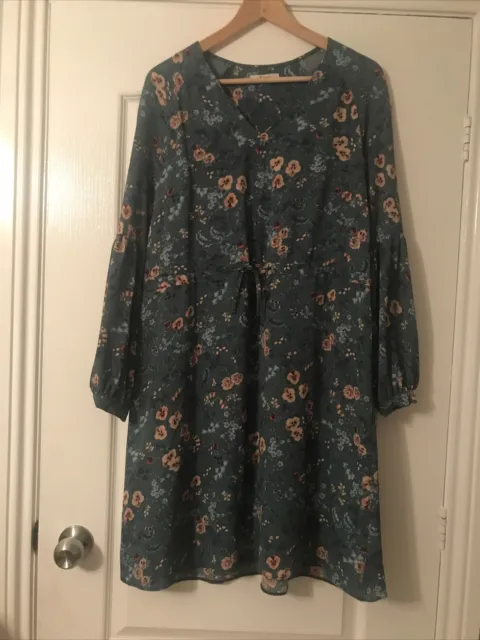 Bnwot Ladies Teal Floral Patterned Boho Style Day Dress By Tu Woman Size Uk 10