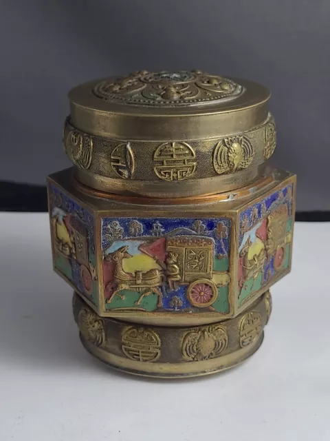Vintage 1900s Enamel Asian Bronze Tea Jar