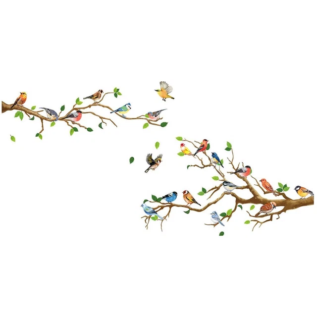 Background Wall Decorative Sticker with Branch Bird Design PVC Material