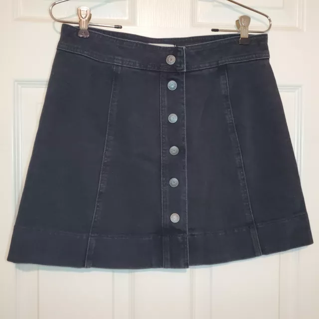 Madewell Black Snap Front Denim Jean Mini skirt Size 6