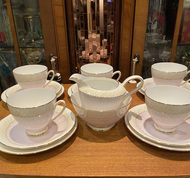 VINTAGE FINE BONE china tea set royal standard pink& grey £39.00