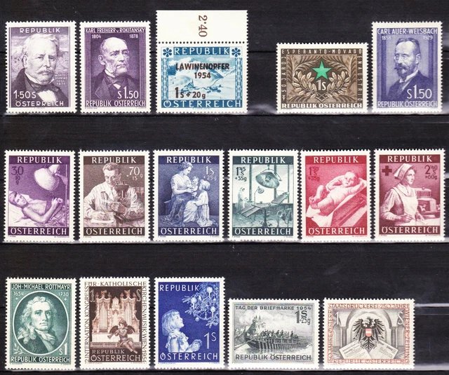 Österreich 1954 ANK 1005-1020, Mi 996-1011 ** kompl. Jahrgang 1954 postfrisch
