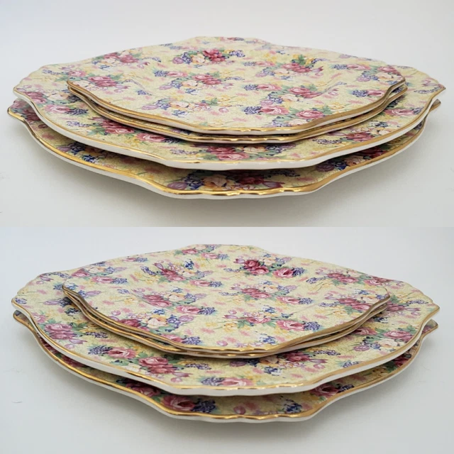 Royal Winton Grimwades Welbeck 2 Dinner and 2 Salad Plates Chintz Yellow 1995 2