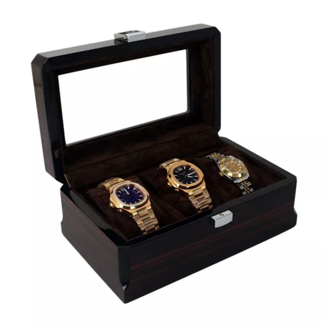 3 Slots Watch Box Wooden Retro Jewelry Case Vintage Gift Container