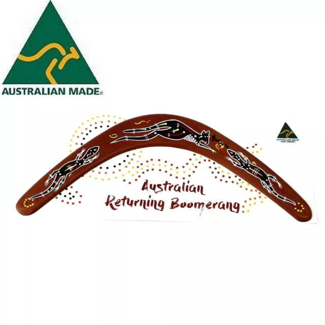 18" Australian Made Returning Boomerang Kangaroo Crocodile Dot Aboriginal Design