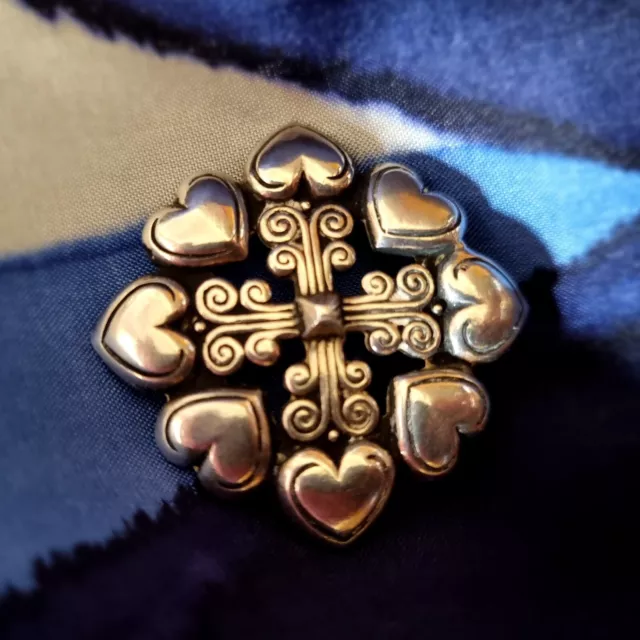 Broche Celtique Bretagne Vintage Kelt Argent Massif Coeurs et Croix